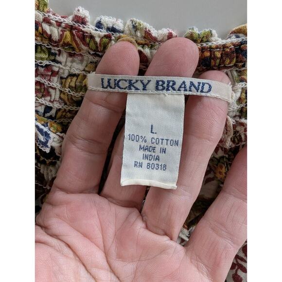 Lucky Brand Red & Gold Floral Print Top Elastic Waist & Neck Women's Large - Picture 6 of 10